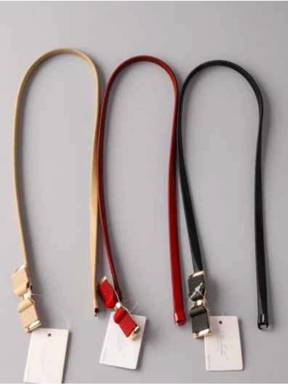 Slim Red, Tan or Black Bow-Accent Women’s Waist Belt with Gold Trim